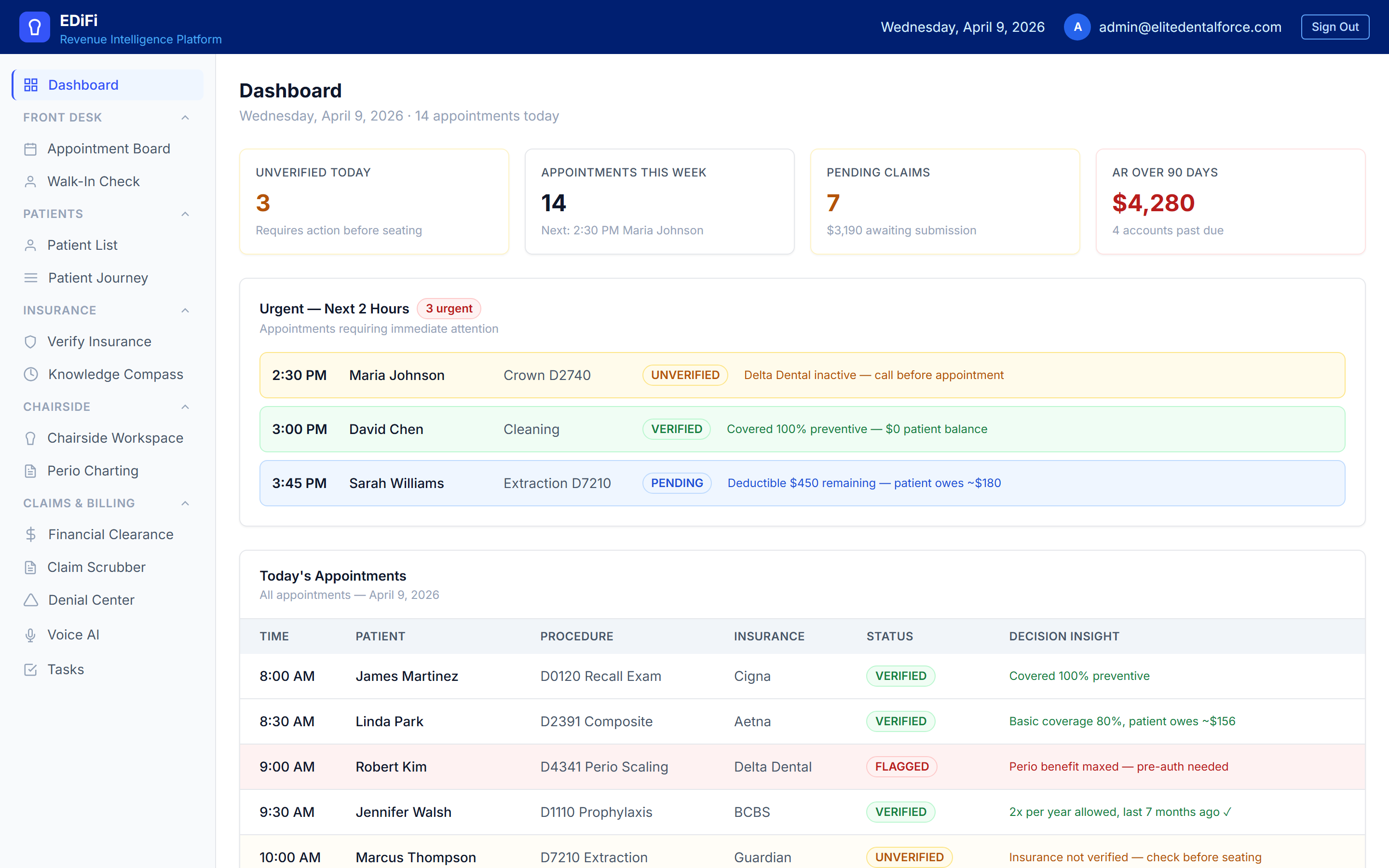 EDiFi Payment Audit — compares insurance EOB payments against contracted fee schedules and flags discrepancies